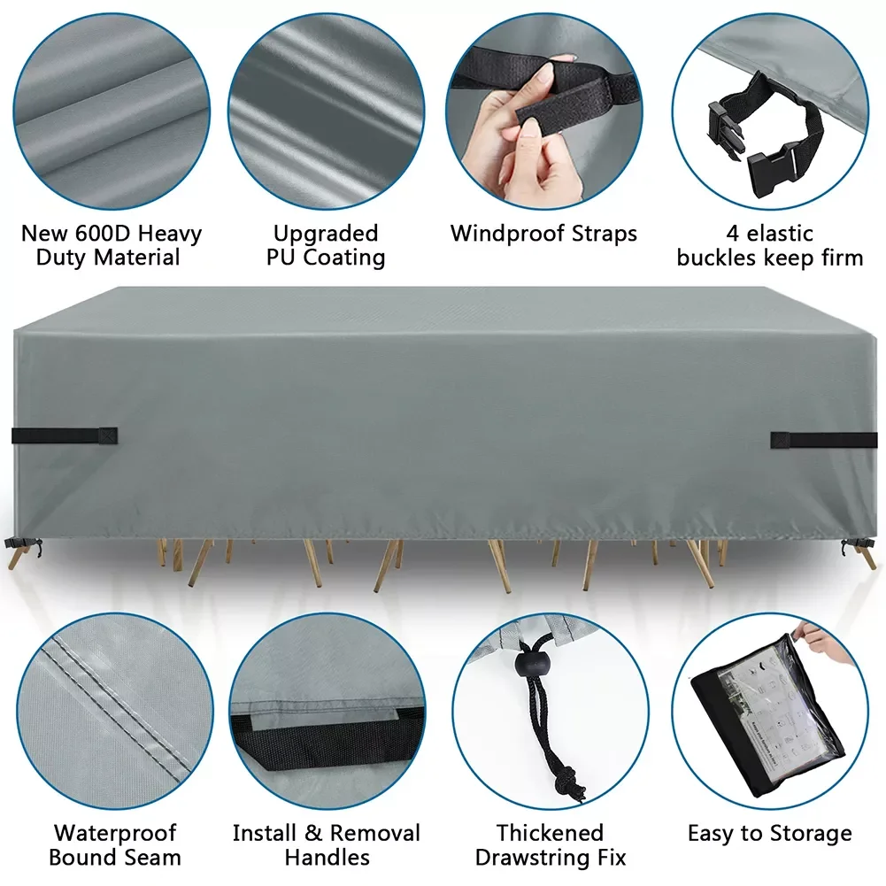 

Wind-Proof Outdoor Furniture Covers Table Protective Covers 600D Nylon Oxford UV Resistance Accessories for Lawn Patio Terrace