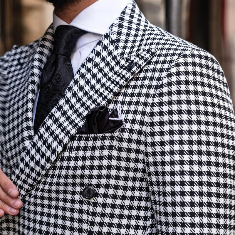 Мужские костюмы с узором гусиные лапки на свадьбу 2024 клетчатый приталенный