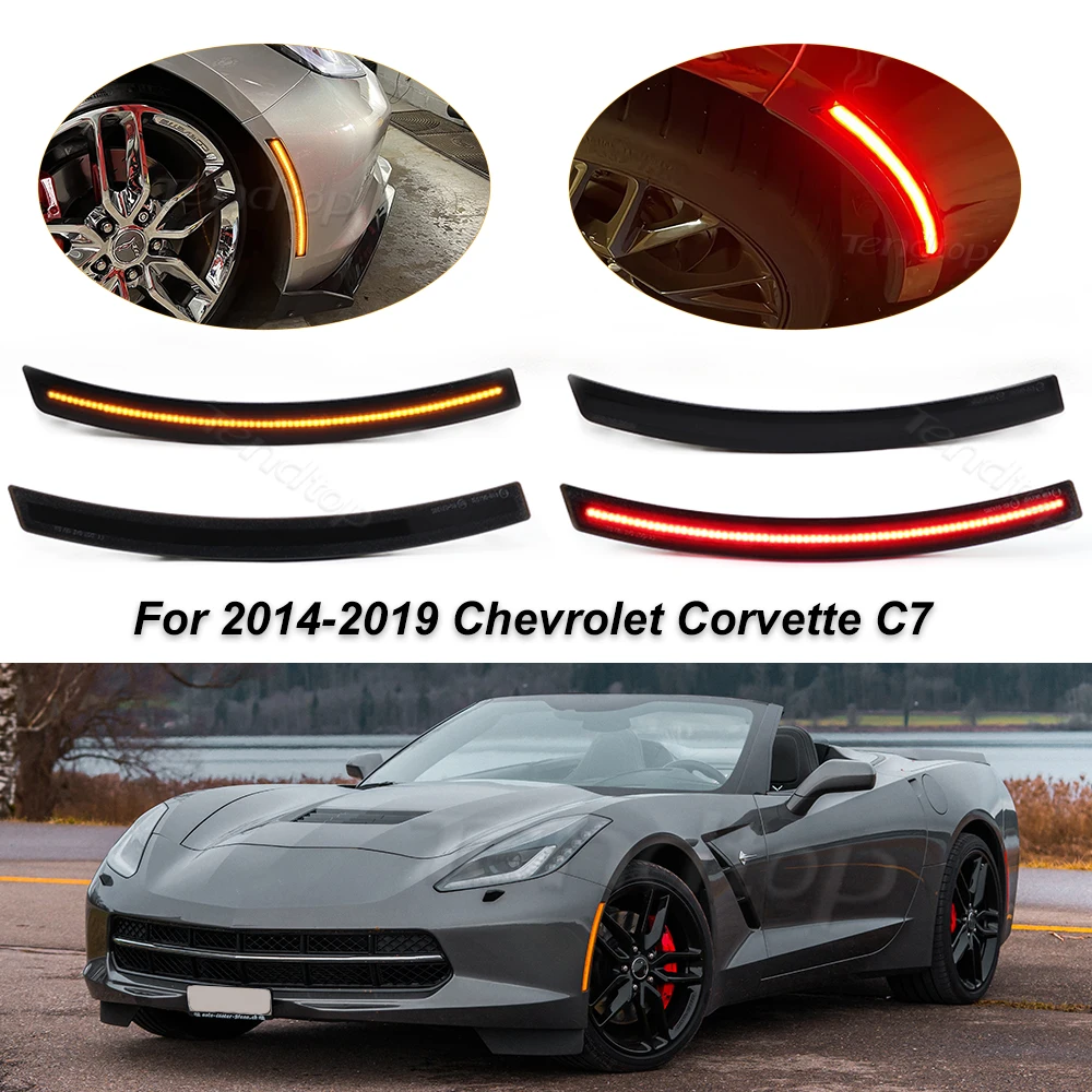 4PCS Amber/Red LED Side Marker Lights For 2014-2019 Corvette C7 Smoked Front Rear Fender Light Turn Signal Lamp Car Accessories