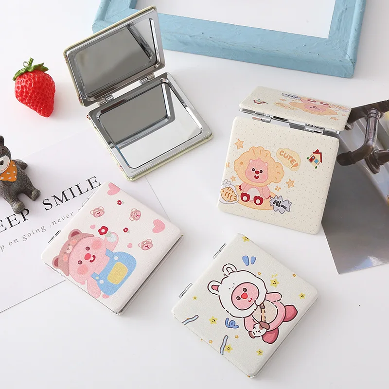 Портативное Складное двухстороннее мини-зеркало для макияжа с рисунками из
