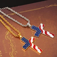 goth vintage american flag necklace cross pendant for women trend star print heart cuban link chain bow party jewelry wholesale