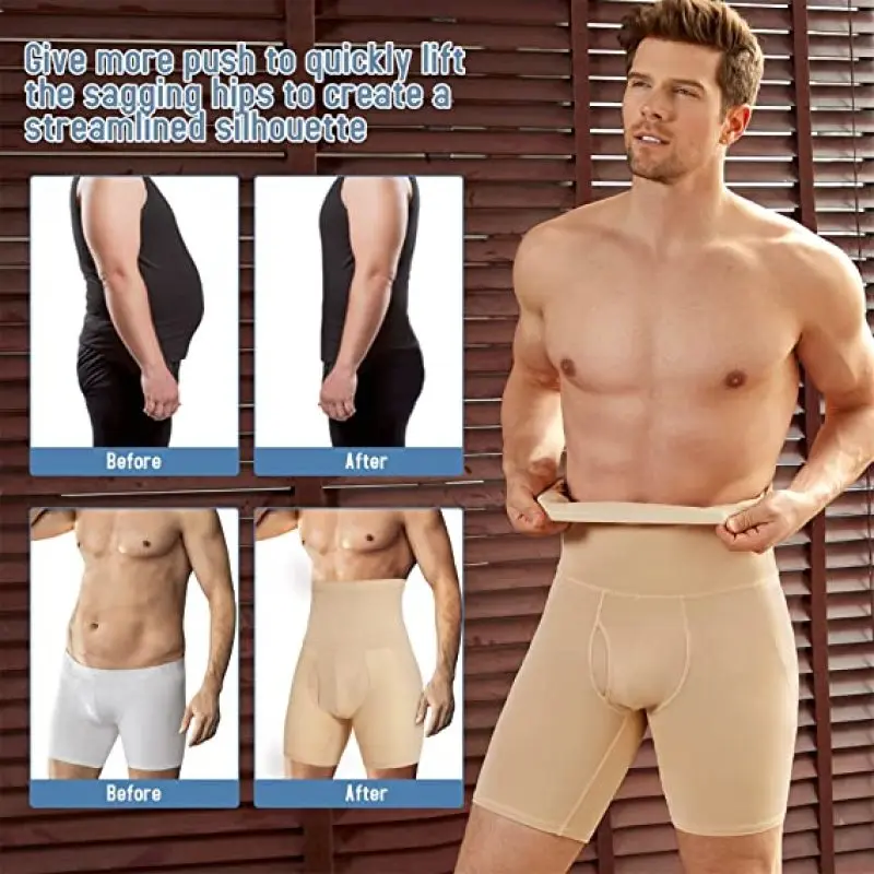 Men's Underwear Boxer Briefs Tummy Control Shorts High Waist Slimming Body Shaper Compression Shapewear Belly Girdle