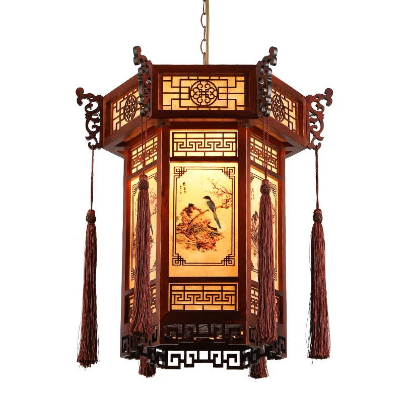 

Solid Wood Hexagonal GD Balcony Red Lantern Chandelier Temple Hall Antique Building Door Outdoor