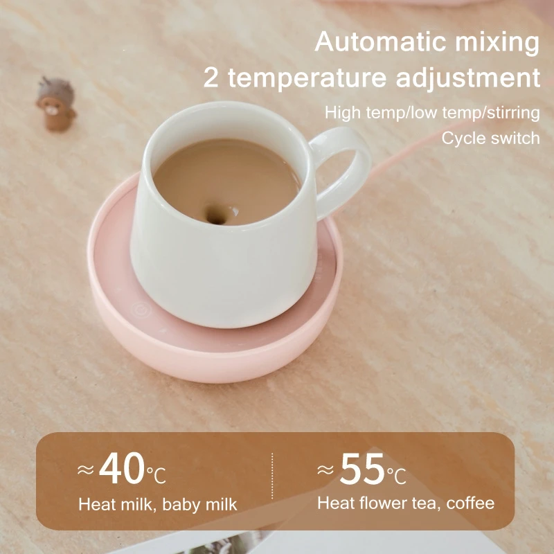 

220V Mug Cup Warmer Automatic Stirring Coffee Drinks Mixing Cute Bear Heating Coaster Pad for Home Office 2 Temperature Settings