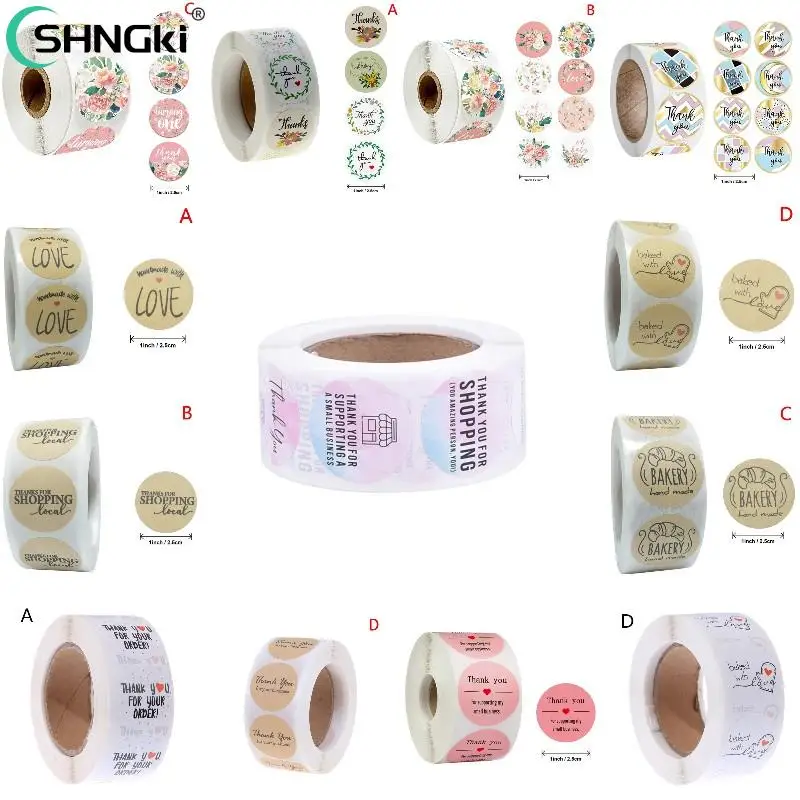 

500pcs/roll Thank You Stickers For Seal Labels 1 Inch Gift Packaging Stickers Birthday Party Offer Stationery Sticker 42 Types