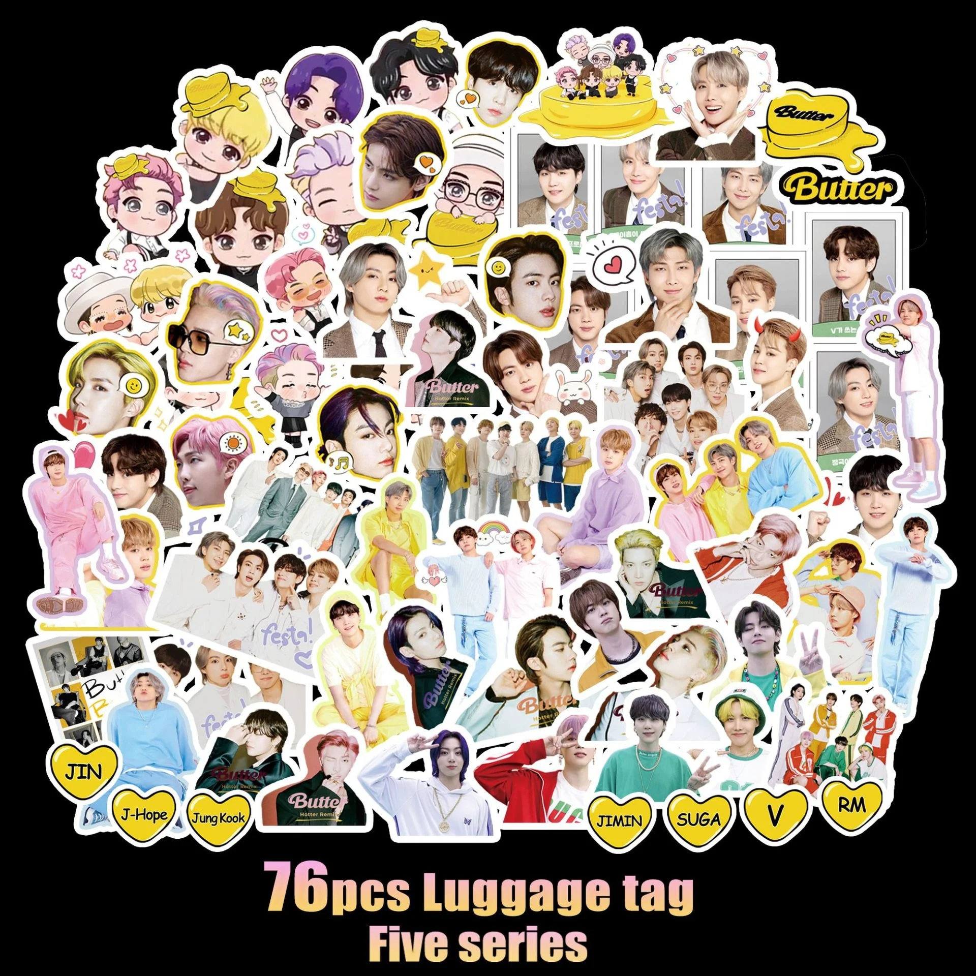 

KPOP Bangtan Boys 8th Anniversary Sticker Album Butter Wall Art Notebook Cartoon Festa Cute Sticker Gift SUGA JIN Fan Collection
