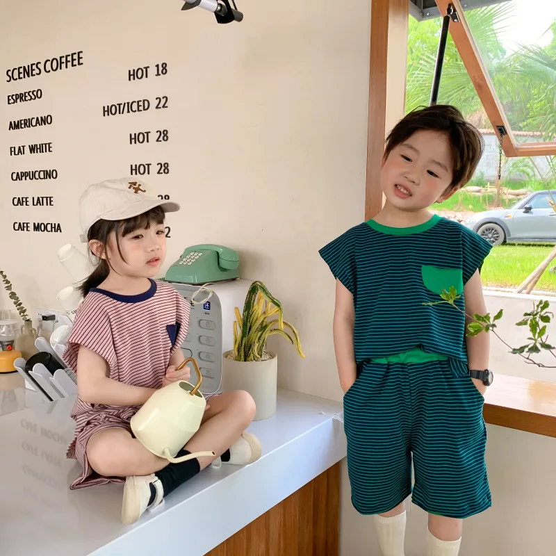 

Summer Children Cotton Clothes Set 0-8Y Baby Girl Cotton Cute Stripe Short Sleeve Tops + Shorts Infant Baby Clothes Sets