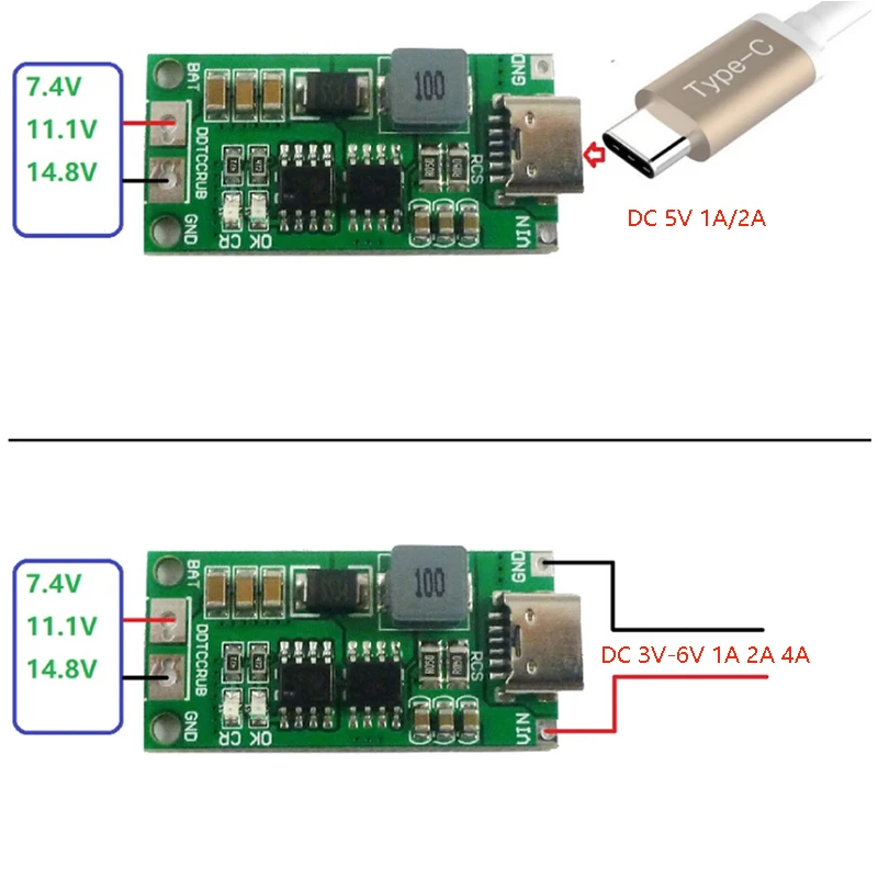 Фото Плата зарядного устройства Type-C BMS 2S 3S 4S 1A 2A 4A для литиевых аккумуляторов 18650, модуль повышающего преобразователя USB-C для Li-Po полимерных аккумуляторов и повербанков №5