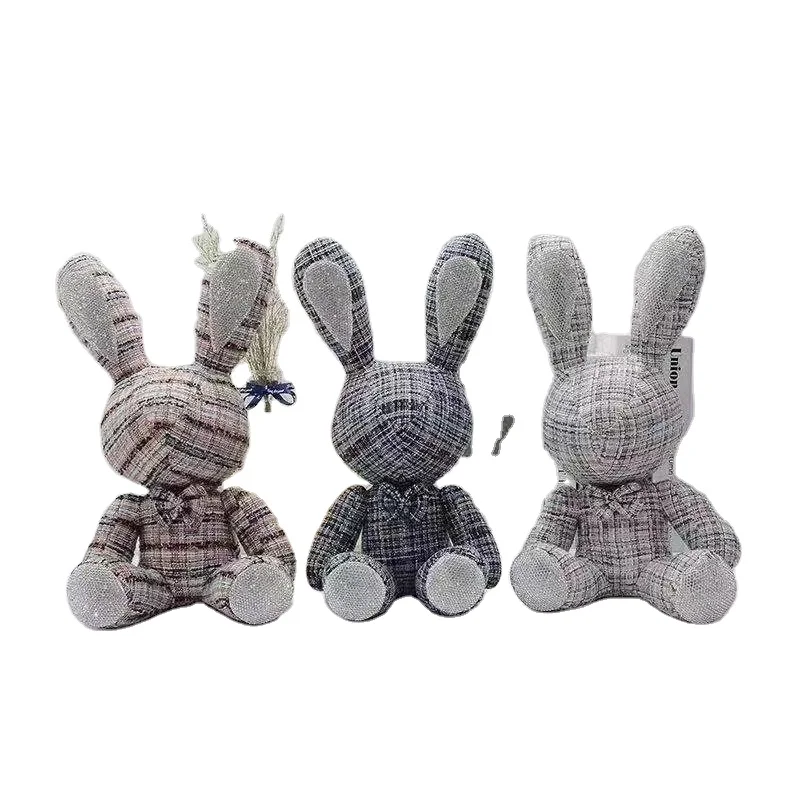 

New Cute Diamond Inlaid Rabbit Plush Toys 38cm Bunny DIY Doll Ornament Creative Gifts Accompany Xmas Birthday Toys For Children