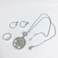 round big tree pattern pendant necklace and stud earrings ring set stainless steel jewelry set for girl women party gift