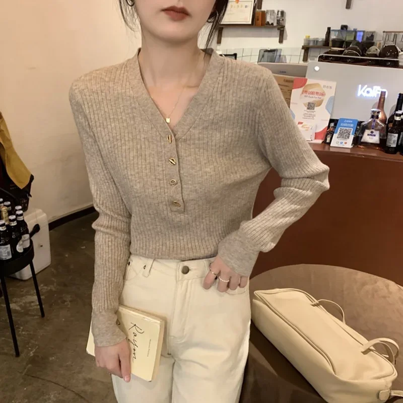 2023 женский вязаный топ с v-образным вырезом свитер высокого класса внутреннее