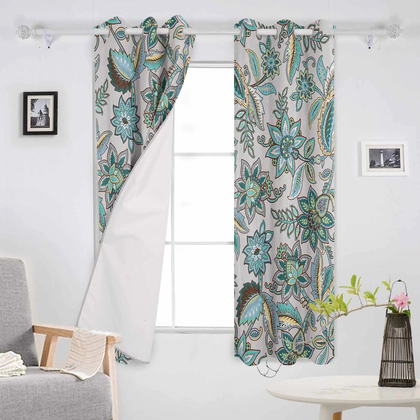 Абстрактные цветочные листья винтажные бирюзовые шторы для кухни спальни