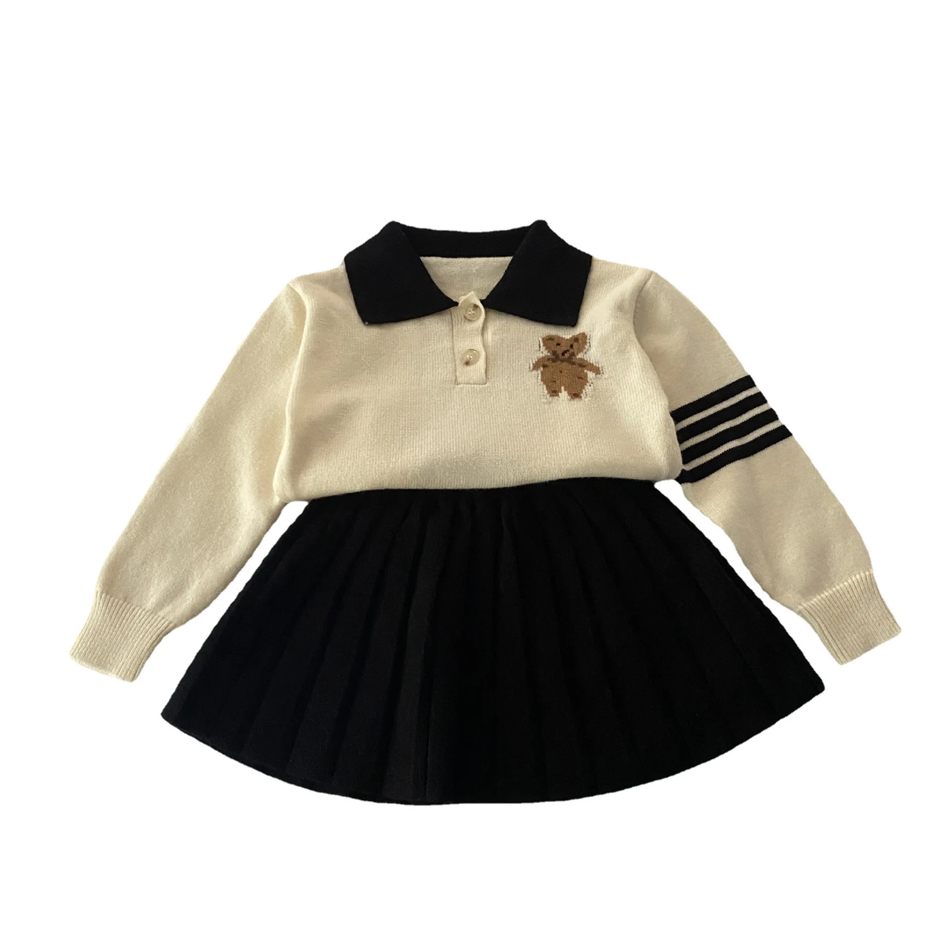 2022 Autumn Toddler Girls Cartoon Bear Sweater + Skirt 2 Pcs Set Spring Baby Girls Brand Pullovers Kids College Style Clothes