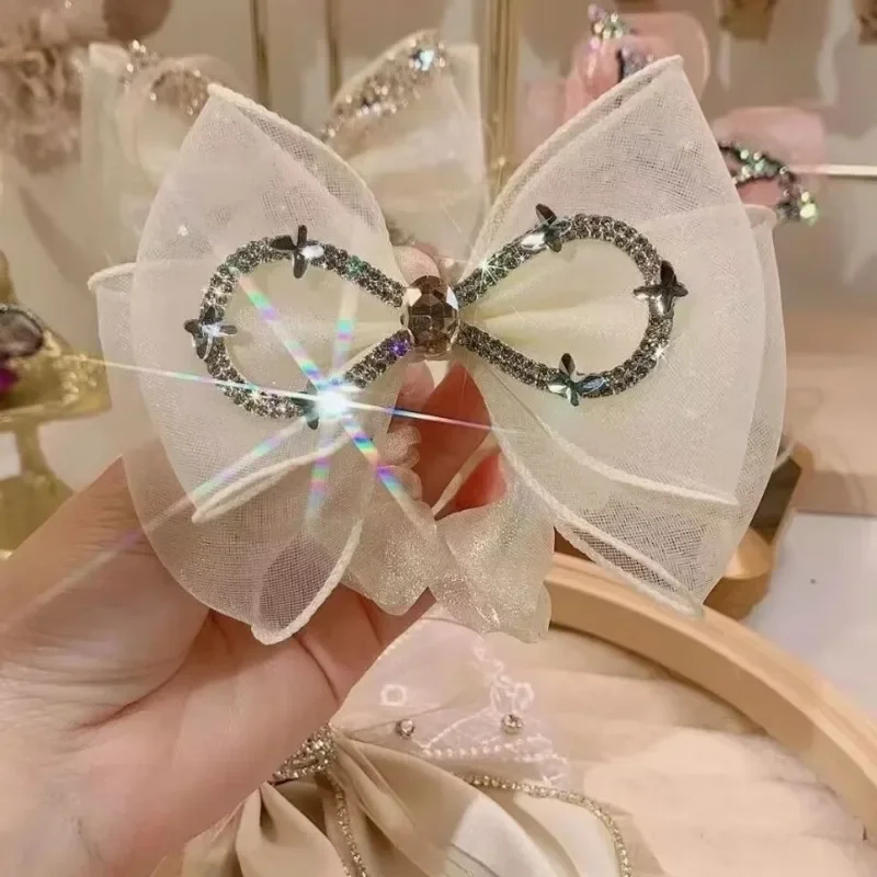 Элегантные сетчатые заколки для волос с бантом женщин резинка кристаллами