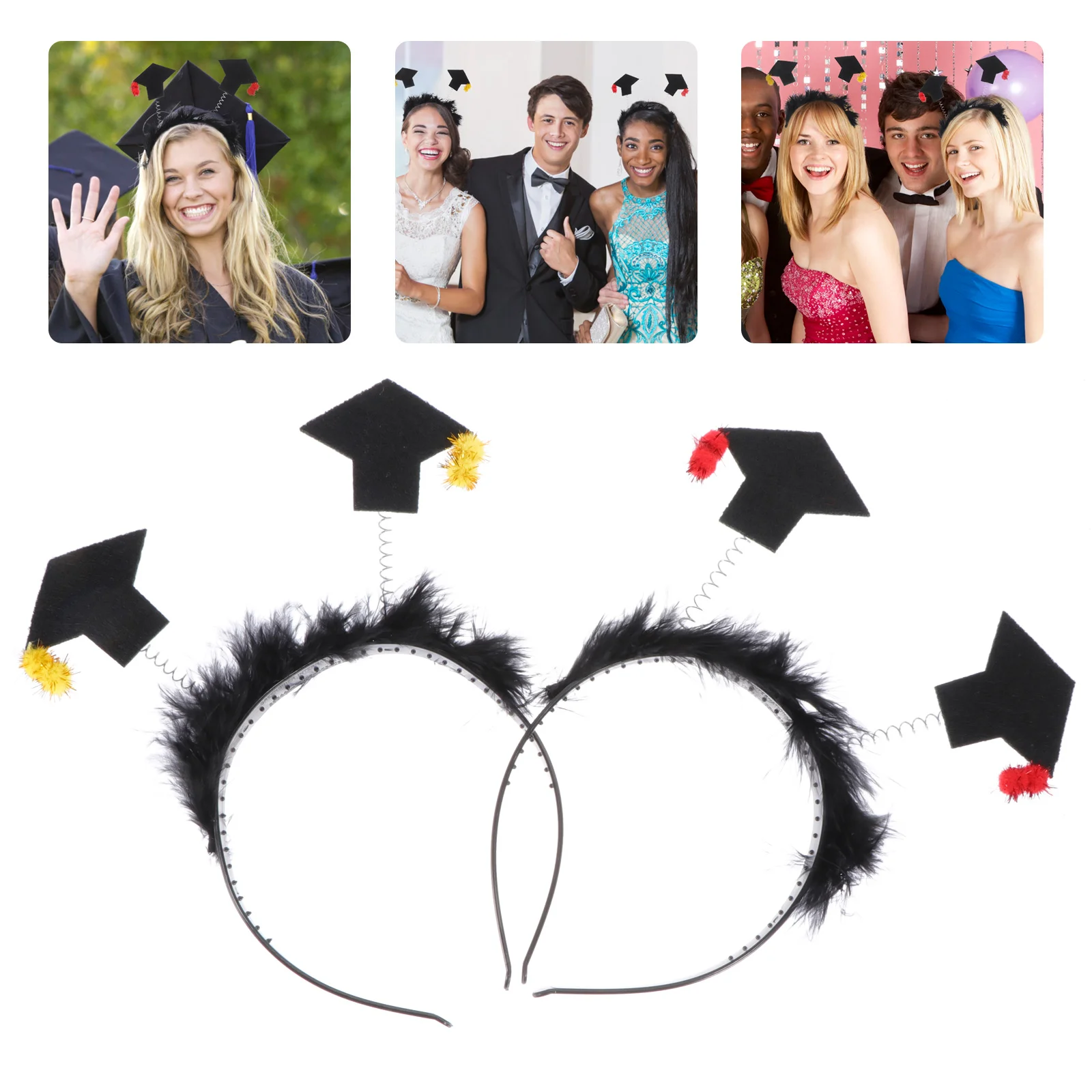 

Graduation Headband Party Cap Hairband Hatgold Black Grad Hoop Tassel Hair Bopper Head Sequin Headdress