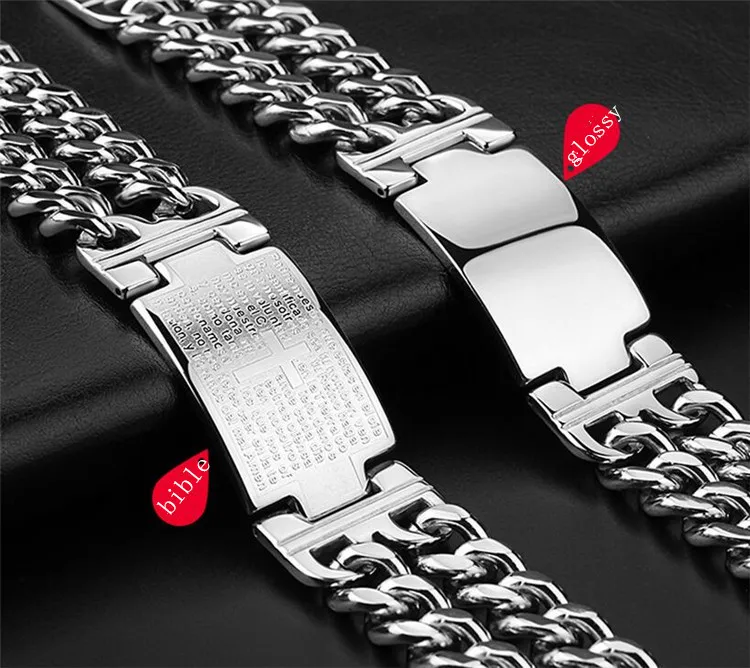 

New Punk Jesus Cross Bracelets Stainless Steel Bracelets Men Jewelry Male Charm Bangle Double Hand Chain Man Wristband