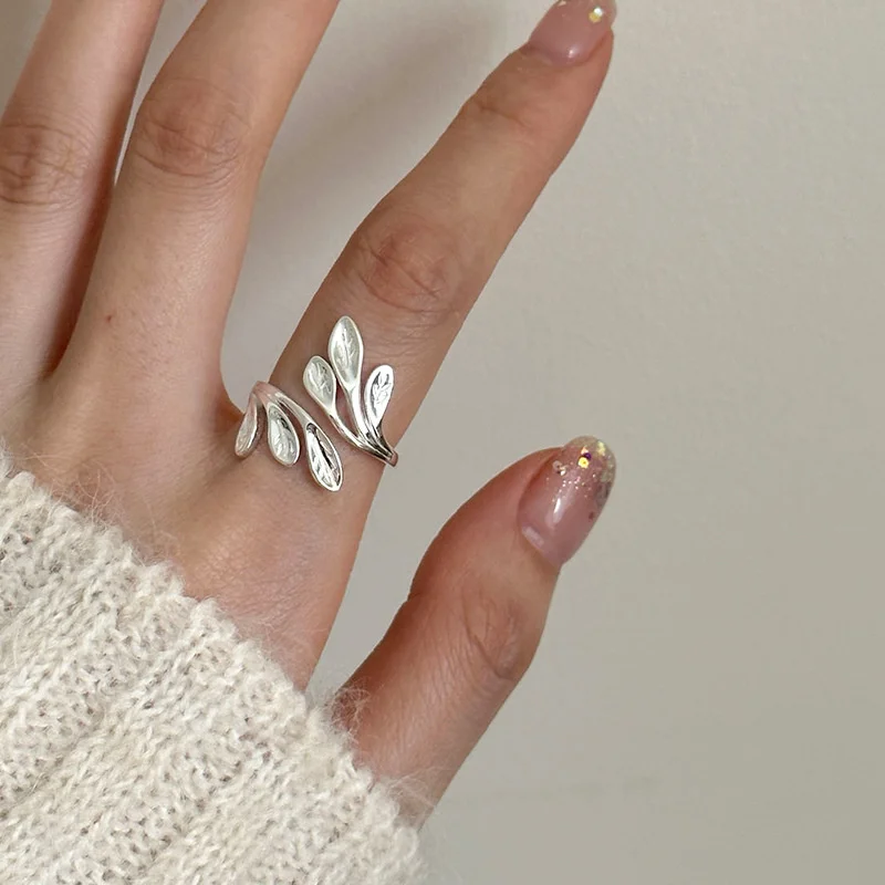 

[Wind Blowing Wheat Wave Ring]S925 All Body Pure Silver Female Vine Man Leaf Design Principle Personality J0157
