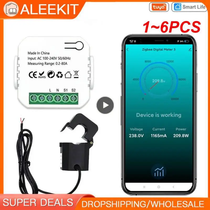

1~6PCS Tuya Smart Life WiFi Digital Energy Meter 80A with Current Transformer Sensor Clamp Power Consumption Monitor 110V 240V