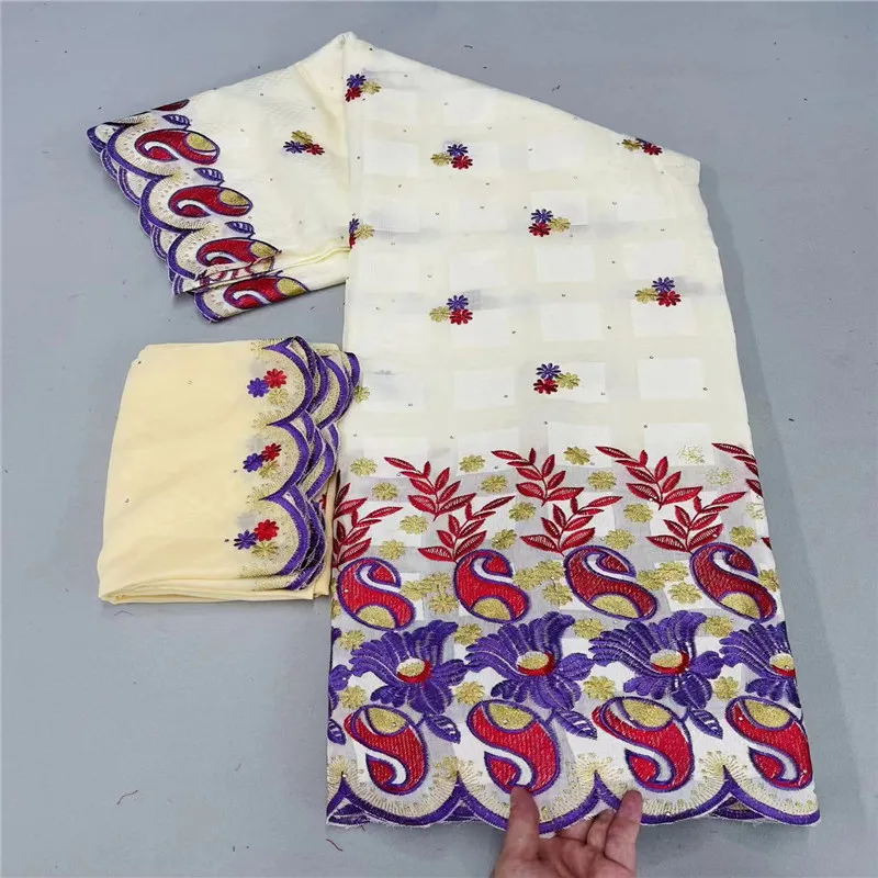 

5 +2Yard Swiss Fabric Latest Heavy Beaded Embroidery African 100% Cotton Voile Lace Popular Dubai 2022 Style For wedding Party