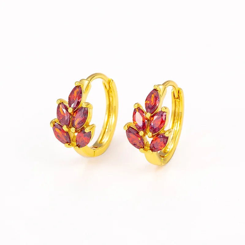 

Advanced 24K Gold Plating Leaves Earrings Ruby Zircon Ear Studs Women Girl Gilding Nobility Earrings Charm Artwork Jewelry 2023