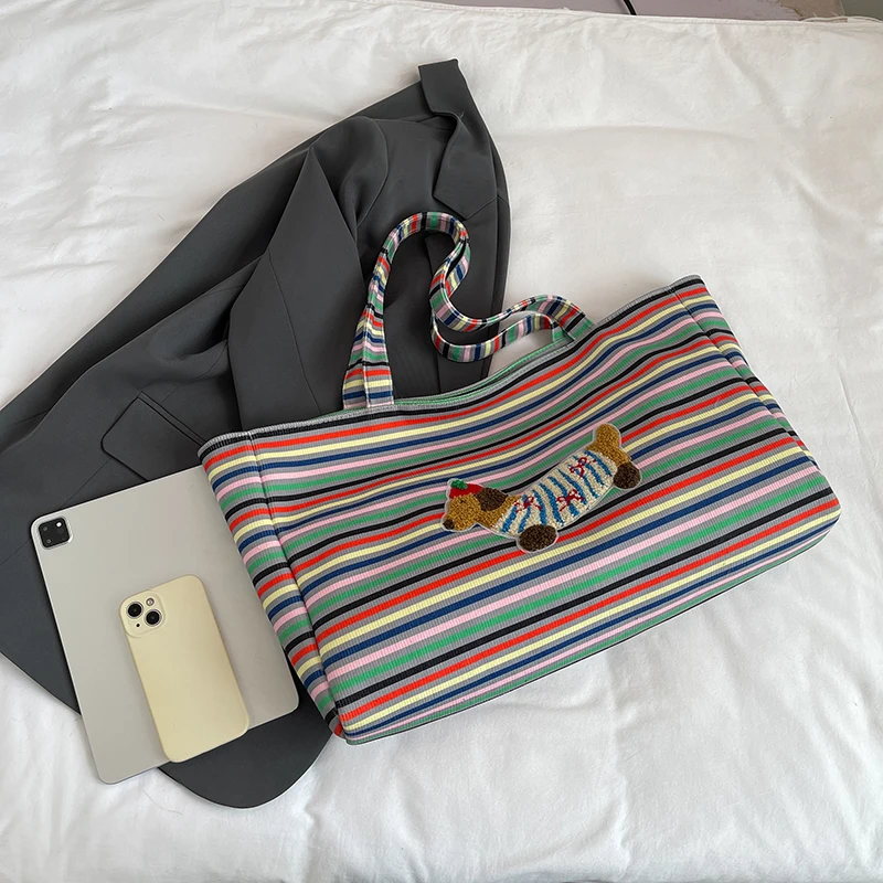 Модная универсальная Вместительная женская сумка-тоут в полоску на одно плечо