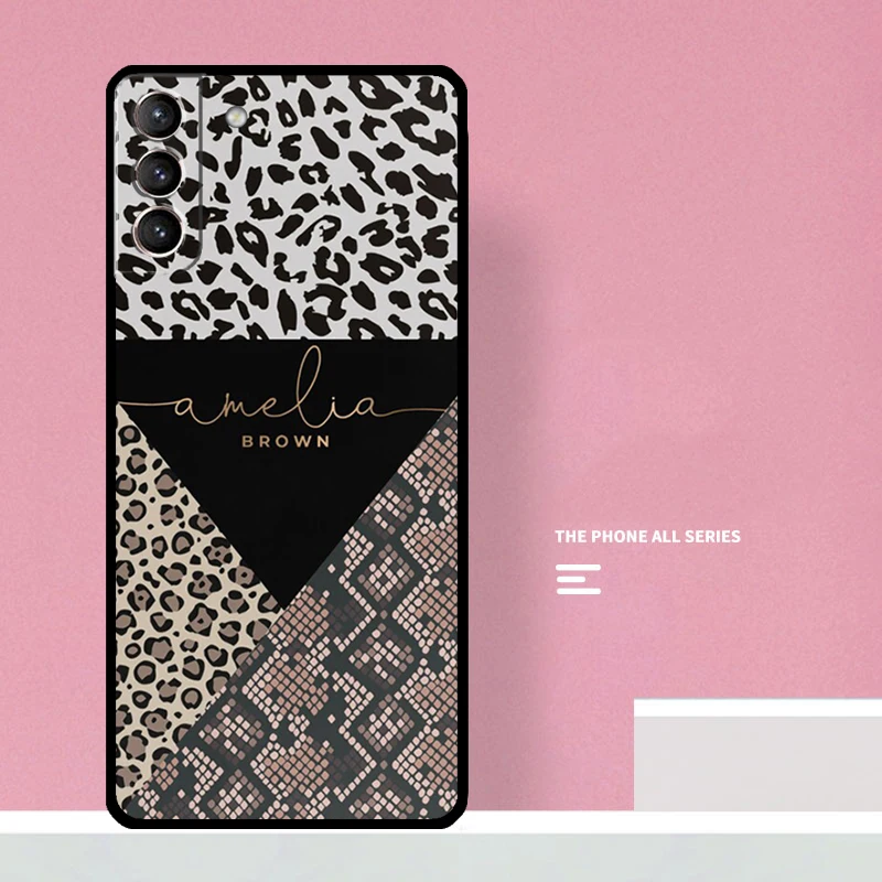 Custom Leopard Skin Rose Gold Name Case For Samsung Galaxy S23 S22 Ultra Plus S8 S9 S10 Plus Note 10 20 S21 FE S20 FE Cover images - 6