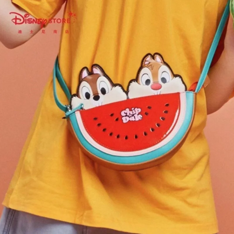 

Kawaii Shanghai Disneyland Cartoon Chip Dale Action Figures Toys Shoulder Bag Watermelon Shape Chip Dale Pu Bag For Kids Gifts