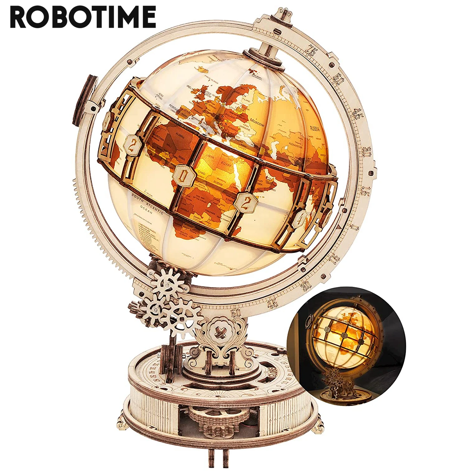 Robotime Rokr Luminous Globe LED Light Hot Selling 180PCS Model Building Block Kits Toy Gift for Children  3D Wooden Puzzle