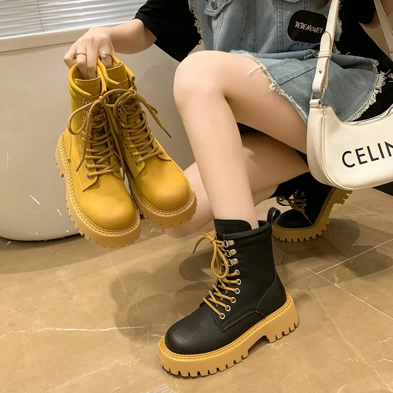 

2022 New Trendy Women's Winter Warm Platform Boots Fashionable Mid-tie Ankle Boots Beautiful and Versatile Zapatos De Mujer