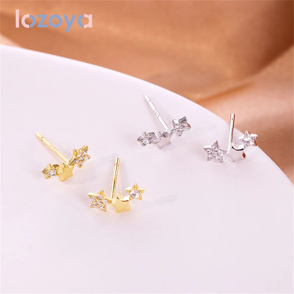

Женские серьги с пятиконечной звездой Lozoya, серьги из стерлингового серебра 925 пробы с фианитами, простой пирсинг