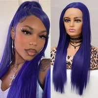 talang long dark blue synthetic wig lace on the front part of the cap for women cosplay wig cosplaysalon heat resistant