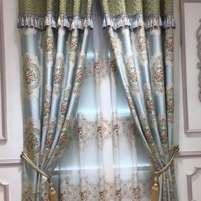 Французские Ретро Кремовый Стиль Картина Маслом Атмосфера Шторы для Гостиной