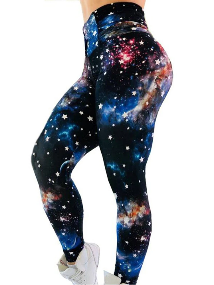 

New High Waist Leggings Push Up Tights Woman Sports Fitness Jogging Yoga Pants Starry Star Printed Stretchy Gym Workout Leggins