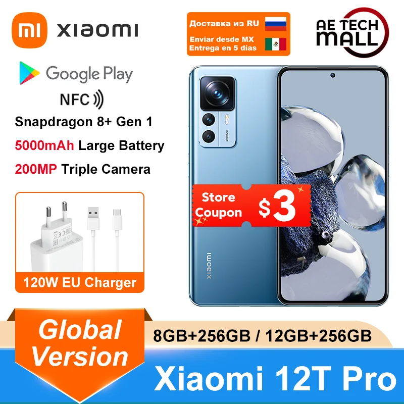 Смартфон Xiaomi 12T Pro 12 Гб 256 ГБ Snapdragon 8 + камера 120 МП дисплей Гц быстрая зарядка 5000 мАч