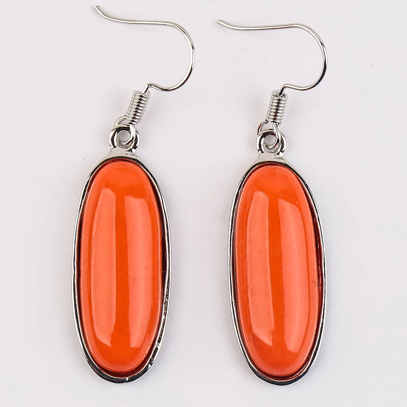 

Boho Retro Orange Oval Stone Earrings for Women Vintage Ethnic Silver Color Long Drop Fine Jewelry Female Gift Party Jewelry
