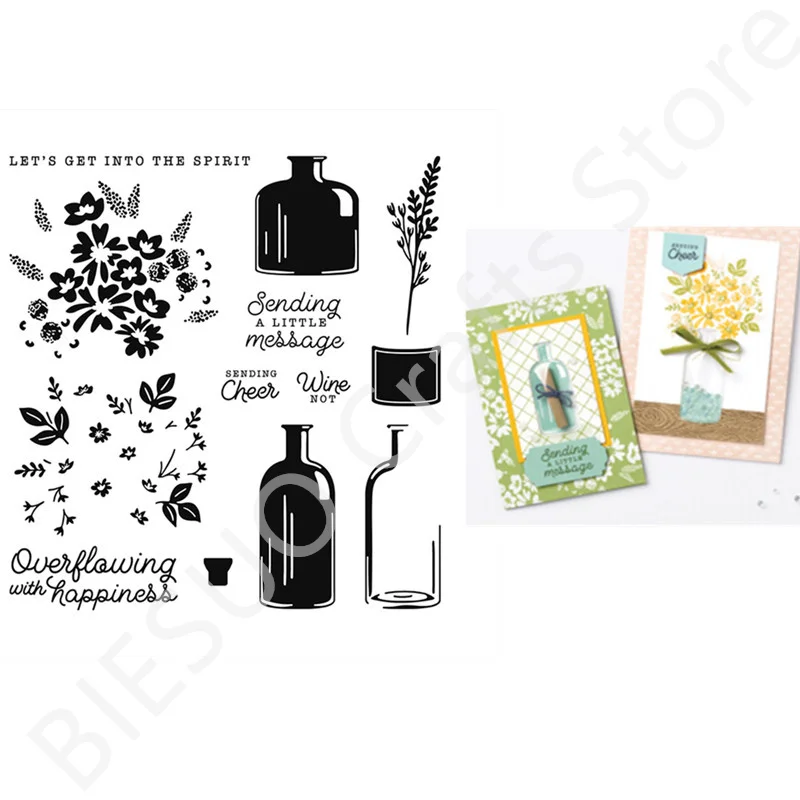 

2022 New Bottled Happiness Clear Stamps And Metal Cutting Dies Scrapbooking Paper Card Embossing Handmade Decoration Seal Crafts