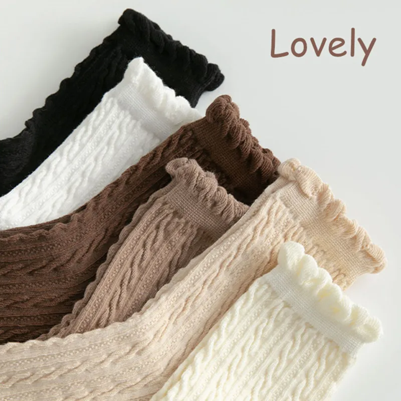 Yasuk All Season Women's Fashion Lovely Cute Kawaii Soft Solid All-Match Casual Simple Comfortable Cotton Socks 6Pcs Retro Lolit