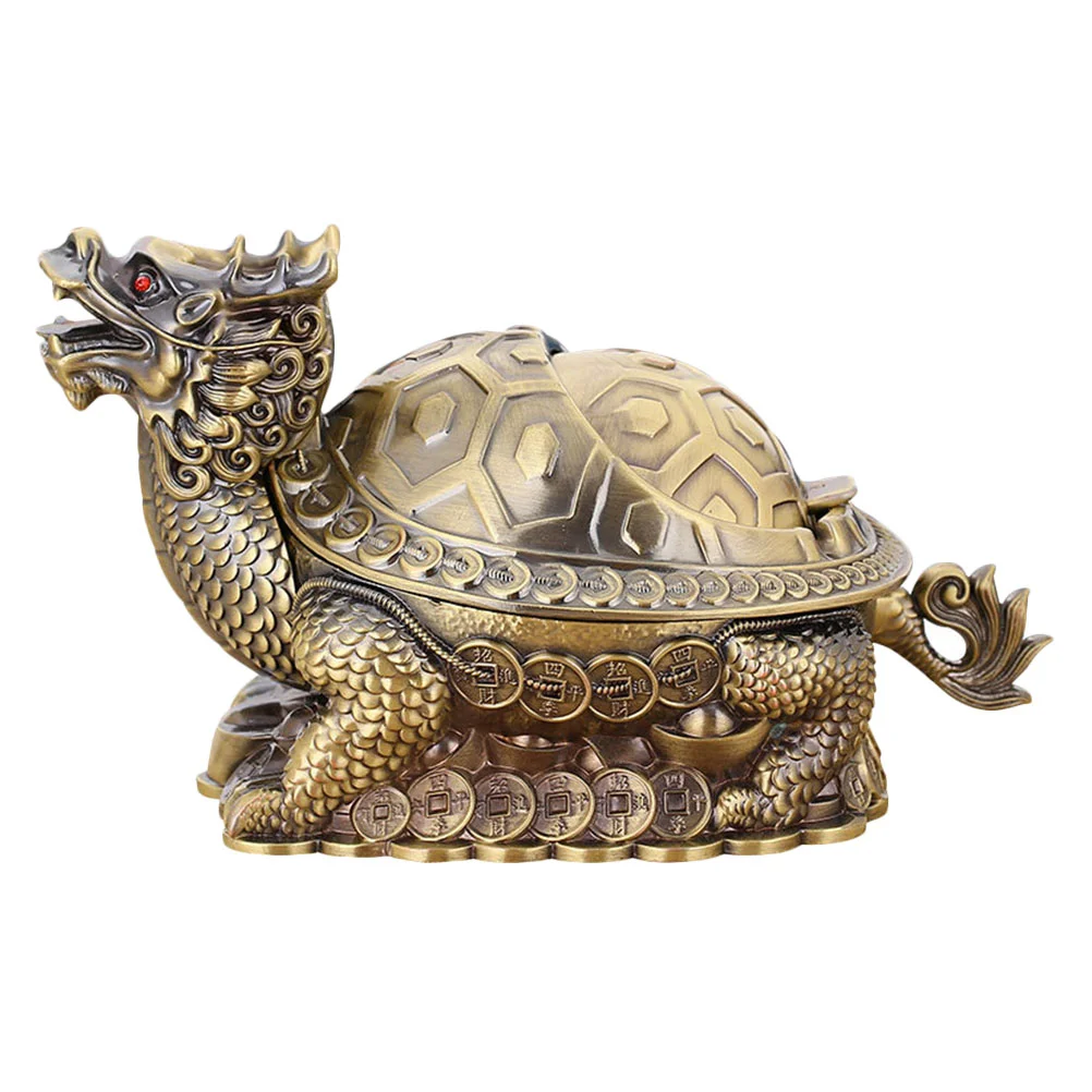 

Ashtray Ash Tray Dragon Desktop Holder Metal Statues Chinese Smoker Decor Vintage Turtle Jar Figure Decorative Container Cigar