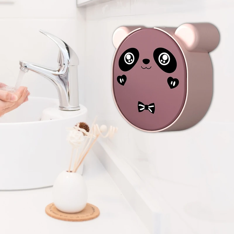 

Fast Draining Soap Storage Shelf Wall-mounted Soap Holder Cartoon Panda Flip Lid Drain Soap Box Easy to Clean Punch-free