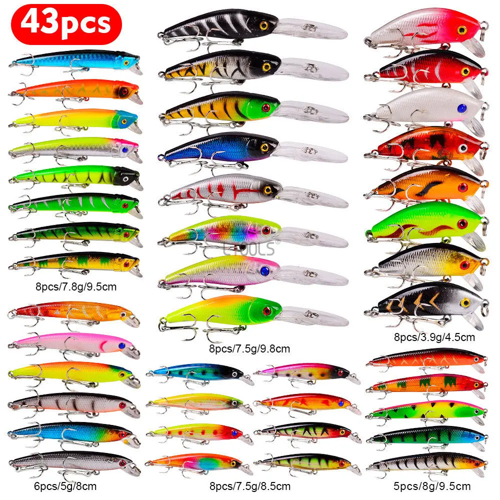 

43PCS Fishing Lure Set Fishing Hard Bait Mini Minnow Floating Swing Crankbait Crazy Wobblers Artificial Bionic Crank Lures