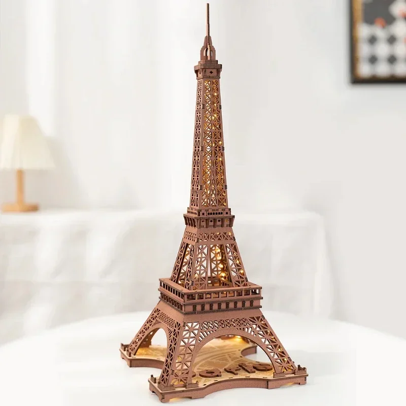 

3D Wooden Night of The Eiffel Tower Puzzle for Teens Adult Miniature Views of Famous Buildings Toys Decoration