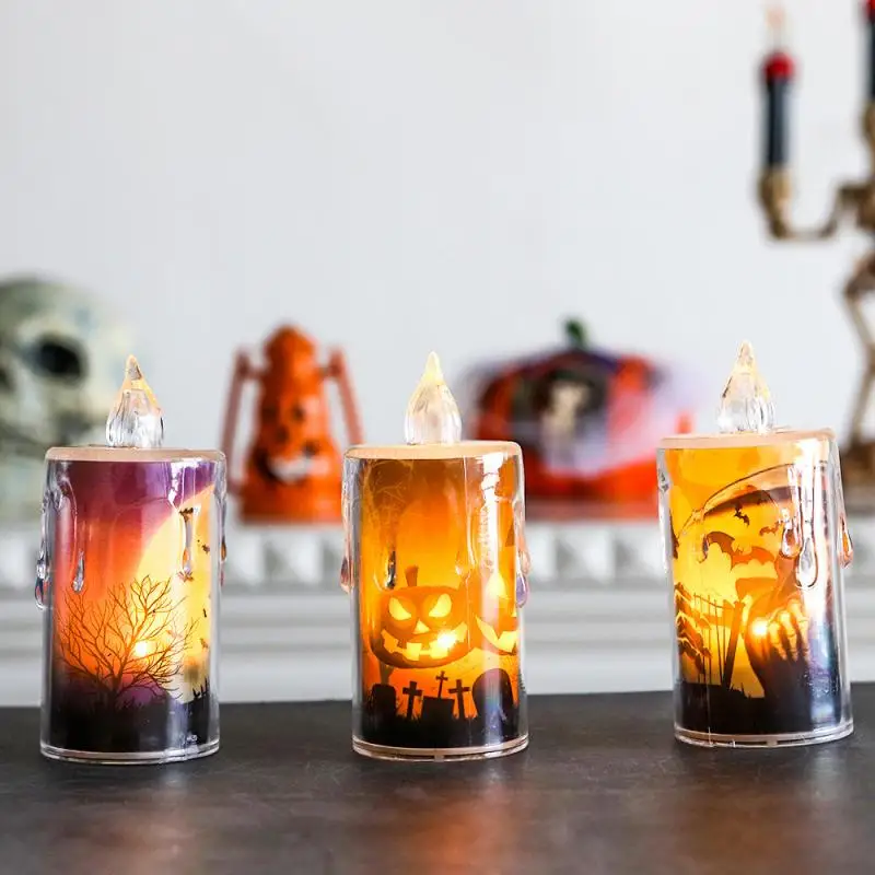 

Smooth Surface Ornament Ghost Lamp Trick Or Treat Decoration Electronic Candle Light Electronic Candle Halloween Decoration