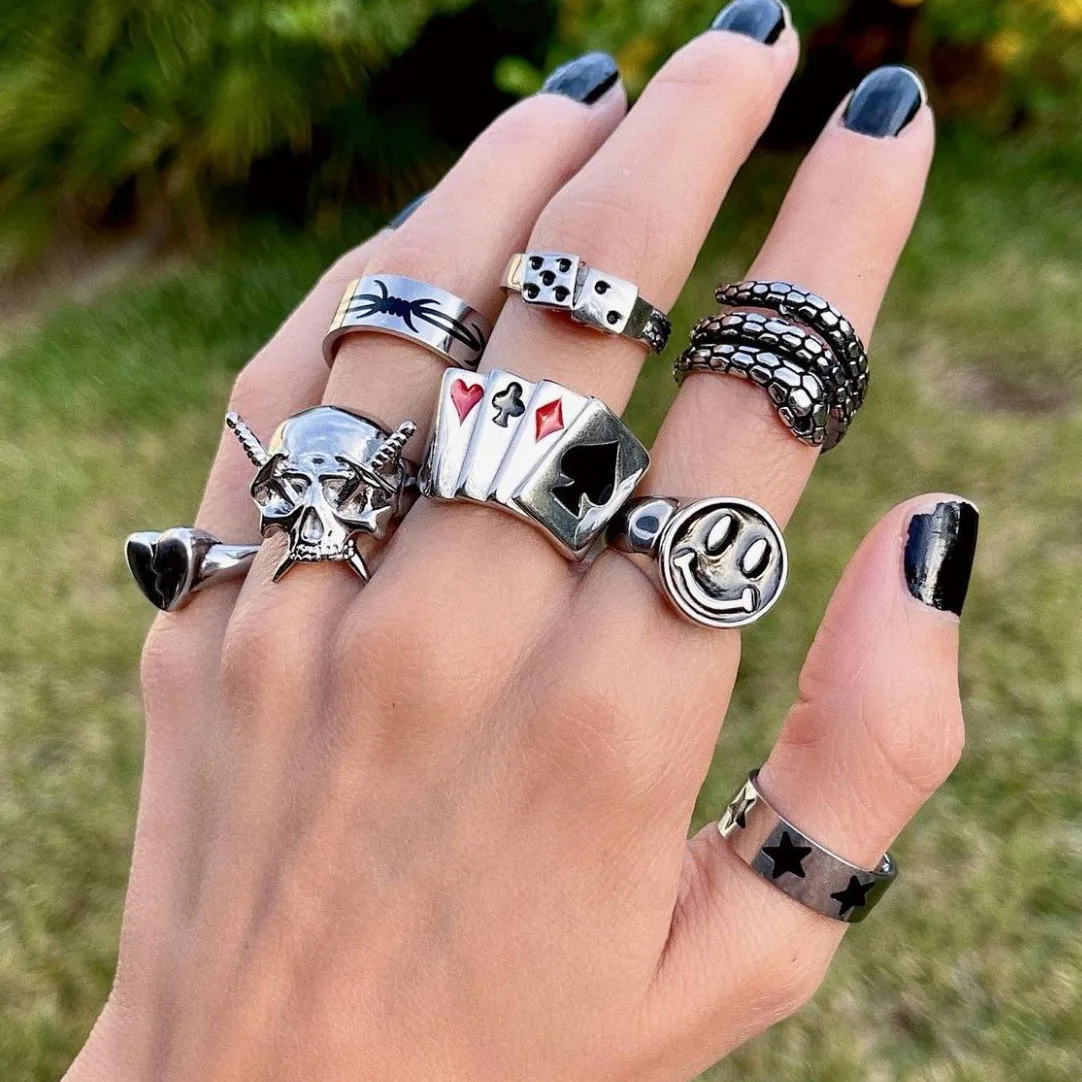 

Vg 6ym New Fashion Silver Black Angel Baby Ring For Women Skeleton Female Set Ring For Women Jewelry Dropshipping Gifts