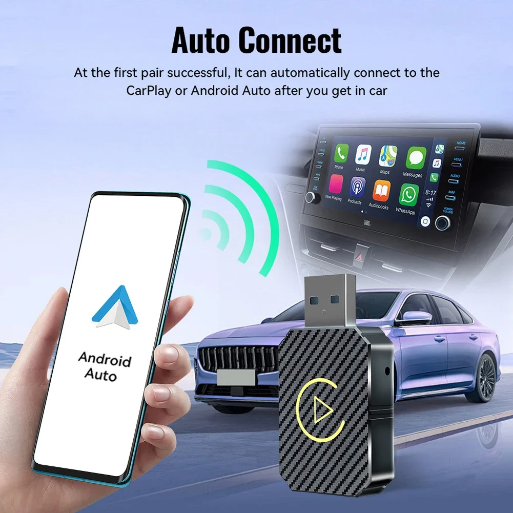 Фото Новый беспроводной адаптер CarPlay Android Auto 2 в 1, беспроводной адаптер Wi-Fi BT5.0 Smart Dongle Plug and Play, беспроводная мини-бокс с быстрым подключением №1