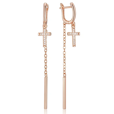 Kinel Hot Trend Длинные висячие серьги с кисточками и крестом для женщин, модные розовое золото 585, с натуральным цирконом, изысканные повседневные ювелирные изделия