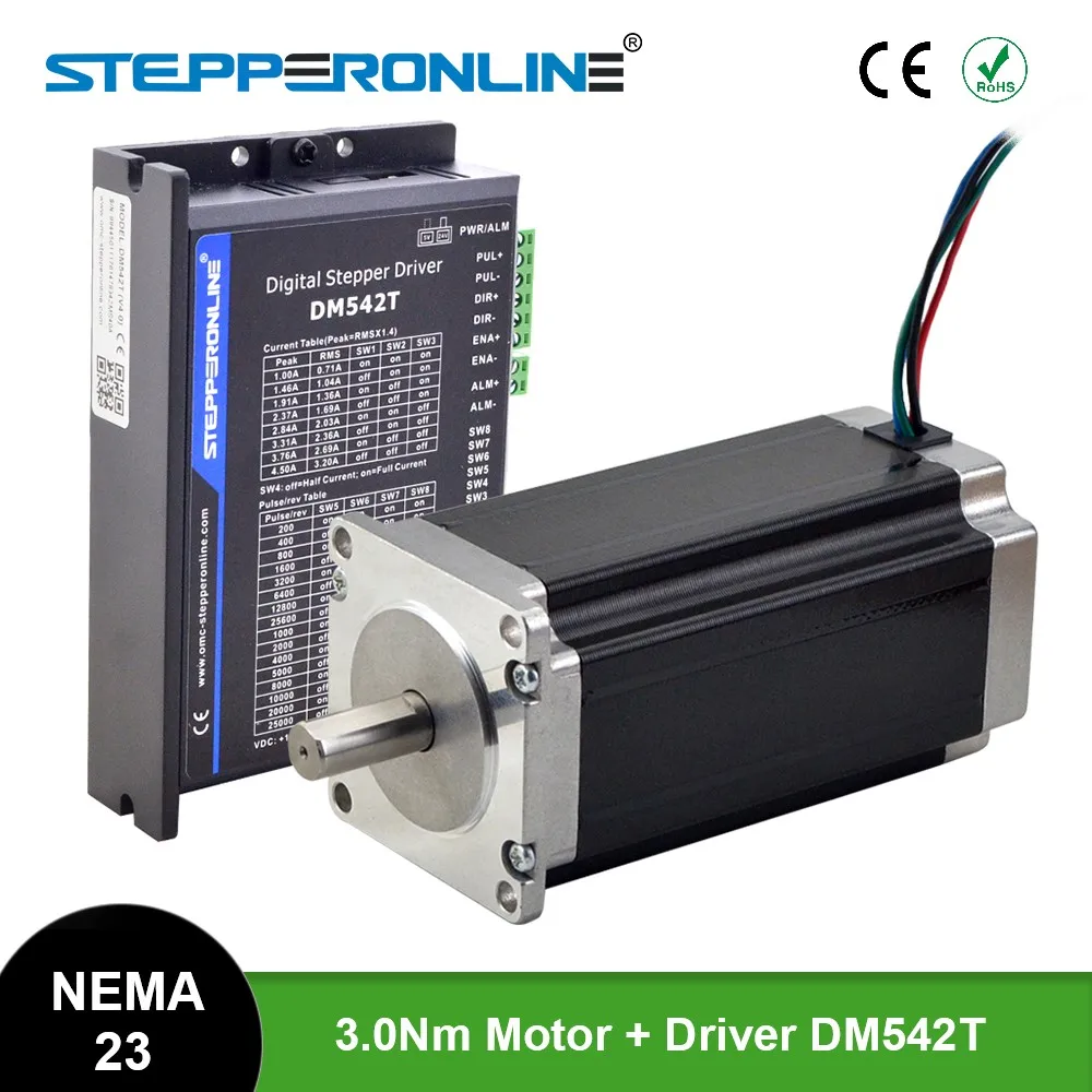 

STEPPERONLINE Nema 23 Stepper Motor Kit 3Nm(425oz.in) 4.2A 113mm with Driver DM542T for CNC Engraving Milling Machine