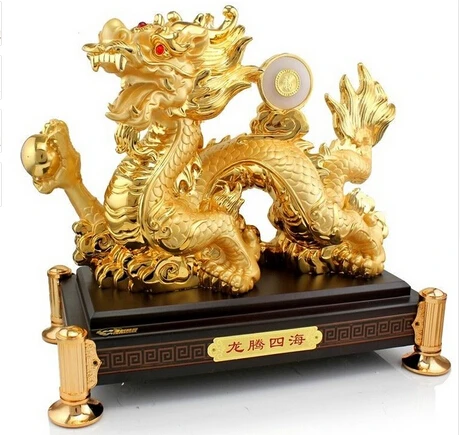 

CHINESE crafts decoration Asian 15" China resin gild Feng Shui carved beautiful money dragon Sculpture statue