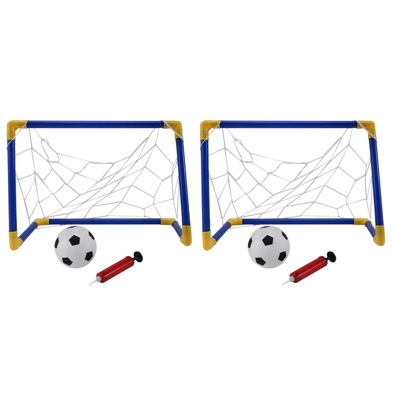 

2X Folding Mini Football Soccer Goal Post Net Set with Pump Kids Sport Indoor Outdoor Games Toys