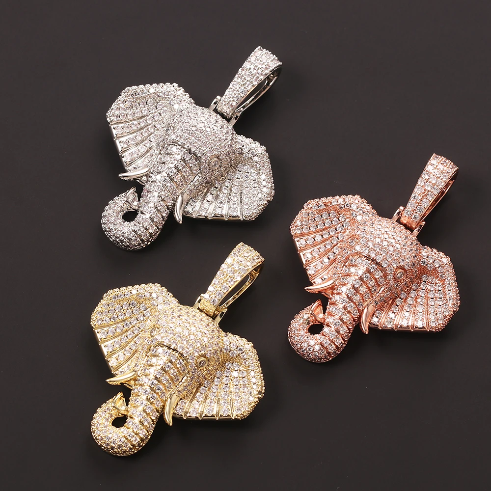 

European And American Explosion Style Hip-hop Style Elephant Pendant Full Of Zircon Hipster Personality Necklace Jewelry