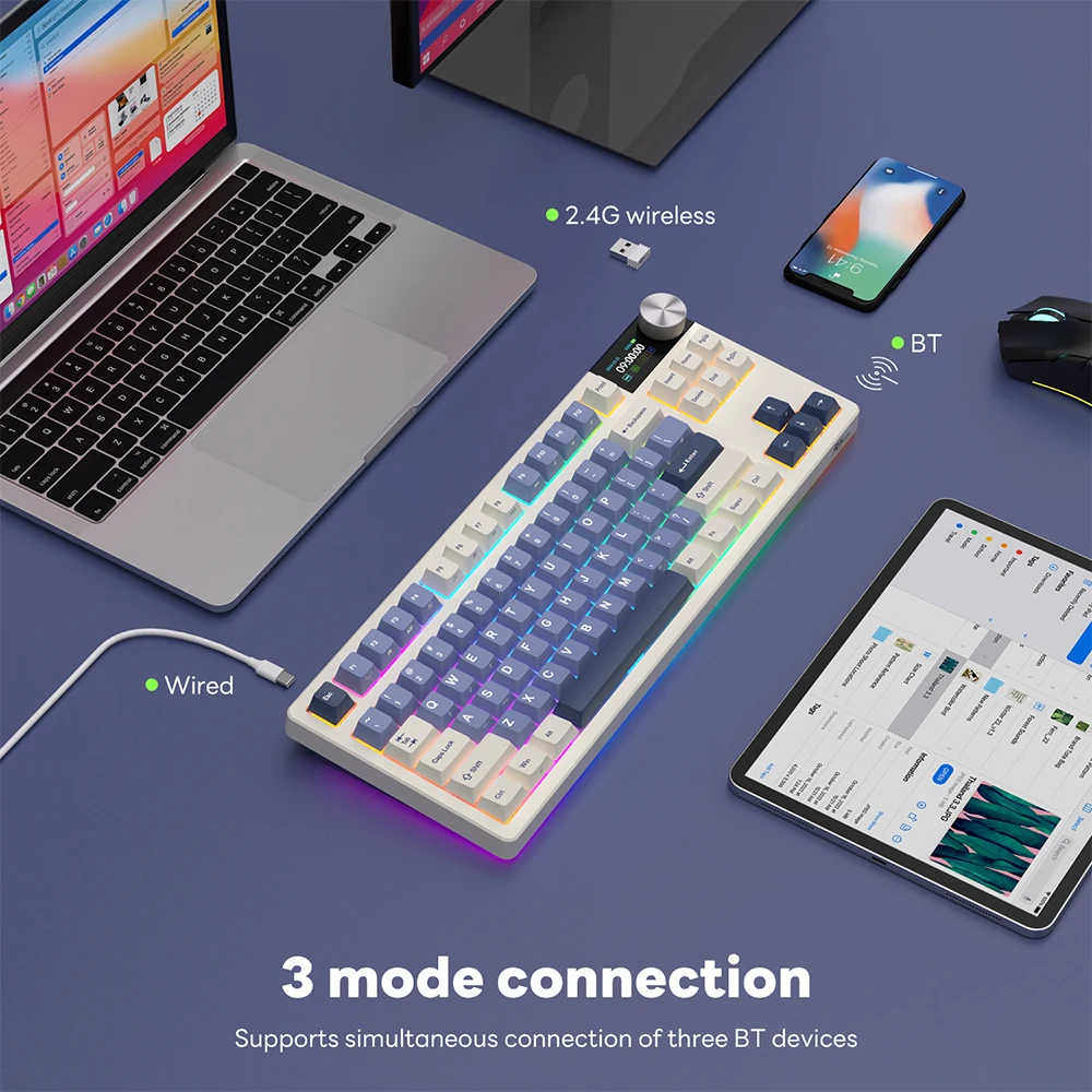 Фото RK ROYAL KLUDGE S85 Прокладка Русская Механическая Клавиатура 2,4G Беспроводная/Bluetooth/USB 75% RGB Игровая Клавиатура с возможностью горячей замены №5